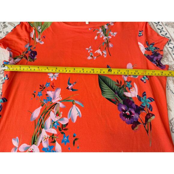 Ted Baker London Women's Floral Coral & Purple Short Sleeve T-shirt Size 4 - Picture 5 of 9